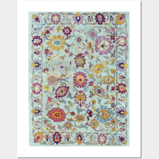 Turkish Oushak Tribal Floral Rug Pattern Posters and Art